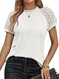 AUTOMET Womens Tshirts Trendy Fashion Tops Lace Short Sleeve Business Tee Shirts Casual Knitted Blouses Summer Outfits 2024 White XXL