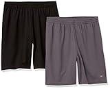 Amazon Essentials Men's Performance Tech Loose-Fit Lightweight Shorts (Available in Big & Tall), Pack of 2, Black/Dark Grey, Large