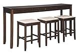 Signature Design by Ashley Rokane Urban Farmhouse 25" Counter Height Dining Room Table Set with 3 Bar Stools, Brown