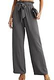 IWOLLENCE Women's Wide Leg Pants with Pockets High Waist Adjustable Knot Loose Casual Trousers Business Work Casual Pants Smoky Gray X-Large