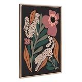 Kate and Laurel Sylvie Beaded Wild Garden Vintage Framed Canvas Wall Art by Oris Eddu, 23x33 Gold, Modern Colorful Plant and Animal Art