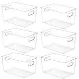 YIHONG 6 Pack Clear Pantry Organizer Bins, Plastic Containers with Handle for Kitchen,Freezer,Cabinet,Closet,Bathroom Under Sink Storage