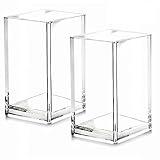 2 Pack Clear Acrylic Pencil Pen Holder Cup,Desk Accessories Holder,Makeup Brush Storage Organizer,Modern Design Desktop Stationery Organizer for Office School Home Supplies,2.6x 2.6x 4 inches