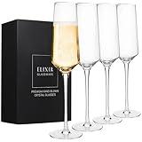 ELIXIR GLASSWARE Classy Champagne Flutes - 8 oz - Set of 4 Elegant Flute Wine Glasses - Hand Blown Crystal Champagne Glasses - Prosecco Wine Flute, Mimosa Glasses, Champagne Flutes Glass