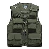 Wirltte Mens Vest Outerwear Summer Outdoors Safari Vests Travel Photo Work Fishing Cargo Tool Vest Multi-pockets Armygreen L