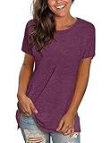 Saloogoe Summer Tops for Women Short Sleeve T Shirts Round Neck S