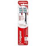 Colgate 360 Optic White Advanced Whitening Toothbrush, Adult Medium Toothbrush with Whitening Cups, Helps Whiten Teeth and Removes Odor Causing Bacteria, 2 Pack