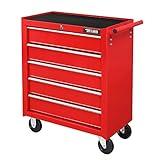 TUFFIOM 5-Drawer Rolling Tool Chest w/Lock & Key, Tool Storage Cabinet with Wheels, Top Cushion & Drawer Liners, Tool Organizer Box for Garage, Warehouse & Repair Shop, Red