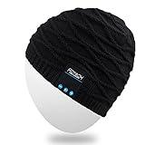 Rotibox Rechargeable Bluetooth Audio Beanie Hat Fashional Double Knit Skully Cap w/Wireless Stereo Headphone Headset Earpiece Speakerphone Mic for Sports Skating Hiking Camping - Black