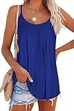 Tank Tops for Women Casual Spaghetti Strap Top Summer Pleated Flowy Basic Camisoles Loose Fit Sleeveless Shirts (Blue,L)