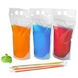 C CRYSTAL LEMON 100PCS Liquor Pouches, Drink Pouches for Adults Alcohol Pouches with 100 Drink Straws & Silicone Funnel, Juice Pouches, Smoothie Pouches, Heavy Duty Reclosable Ice Drink Pouch Bag