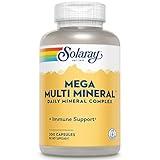 Solaray Mega Multi Mineral, Daily Mineral Complex with Calcium, Iron, Magnesium, Zinc, and More in Highly Absorbable Chelated Forms, Overall Health and Immune Support, 50 Servings, 200 Capsules