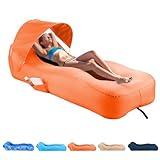 Inflatable Lounger Air Sofa with Unique Sun-shade Design, Inflatable Beach Bed with Pillow, Waterproof Inflatable Couch Camping Chair Hammock for Hiking Backyard Travel Beach Park Picnics(Orange)