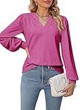 Dokotoo Womens Tops Long Sleeve Shirts for Women Fall Outfits Winter Clothes 2024 Fashion Trendy V-Neck Tops Blouses for Women Dressy Business Casual Outfits Women's T-Shirts T Shirts Pink S