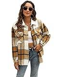 UANEO Womens Plaid Shacket Button Down Wool Blend Fall Flannel Shirt Jacket (Khaki-S)