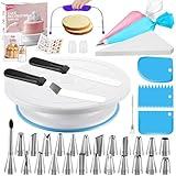 Syntus 65 PCs Cake Decorating Kit with Cake Stand Turntable, Cake Baking Supplies 30+1 Piping Bags, 24 Piping Tips, Offset & Straight Spatulas, 3 Scrapers, Leveler, 2 Couplers & 1 Tips Brush