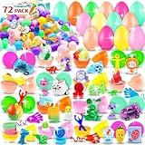 HOLILURE 72 Pack Prefilled Easter Eggs with Toys Inside, Plastic Easter Eggs Fillers with Toys Easter Party Favors Easter Basket Stuffers Easter Eggs Hunt Easter Basket Fillers Save Time Easter Gifts