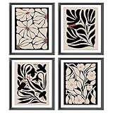 Abstract Boho Black flowers Plant Poster Prints for Home Living Girl Room Dorm Office Decor,Vintage Botanical Bohemian Neutral Floral Decorations Prints Aesthetic Wall Art Unframed 4pcs