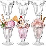 ZENFUN 6 Pack Glass Tulip Sundae Cups, 6.7 Ounce Clear Milkshakes Footed Ice Cream Cups Dessert Bowls Set for Sherbet Trifle, Fruit, Salad, Snack, Cocktail