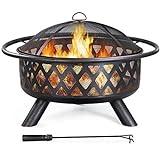 Yaheetech Fire Pit 36in Outdoor Wood Burning Fire Pits Wood Large Fire Bowl for Outside BBQ Bonfire Patio with Mesh Spark Screen, Poker and Rain Cover