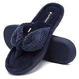 CIOR Women's Cozy Memory Foam Spa Thong Flip Flops House Indoor Slippers Plush Gridding Velvet Lining Clog Style-U1MTW017-Z-Navy Blue-38-39