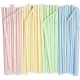 Comfy Package [200 Pack] 7.75" High Flexible Plastic Straws, Disposable Drinking Straws - Striped Assorted Colors