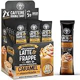 The Frozen Bean - Caramel Macchiato Frappe & Latte Instant Mix with Arabica Beans, 2x Caffienne, Low Sugar - for Hot, Iced, or Frappuccino-Style Blended Drinks - (20) 0.53oz Single Serve Sticks