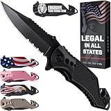 2.95” Serrated Blade Pocket Knife - Black Folding Knife with Glass Breaker Legal Pocket Knife- Small EDC Knife with Pocket Clip for Men Women - Sharp Tactical Camping Survival Hiking Knives 6680