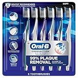 Oral-B CrossAction All in One Soft Toothbrushes, Deep Plaque Removal, Rounded Bristles Gentle on Teeth, Tongue and Cheek Cleaner, Gum Stimulators, 6 Count