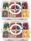 KocelFir Snack Box Container, 2 Pack Divided Serving Tray with Lid and Handle Snackle Box Container, Snack Organizer for Adults Fruit Tray, Veggie Tray, Perfect for Party, Entertaining