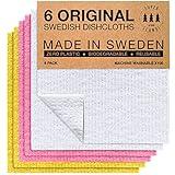 SUPERSCANDI 6 Pack Assorted Colors Swedish Dishcloths Eco Friendly Reusable Sustainable Biodegradable Cellulose Sponge Cleaning Cloths for Kitchen Dish Rags Washing Wipes Paper Towel Replacement