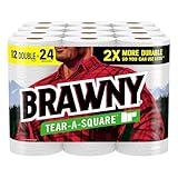 Brawny Tear-A-Square Paper Towels, 12 Double Rolls = 24 Regular Rolls, 3 Sheet Sizes (Quarter, Half, Full), Strength for All Messes, Cleanups, and Meal Prep