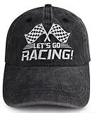 Race Car Hats for Men Women, Funny Adjustable Washed Cotton Embroidered Checkered Flag Racing Baseball Cap, Gifts for Friends Car Enthusiast Fans Driver Birthday Party Supplies Outdoor Sports