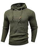 Zaitun Mens Hooded Sweatshirt Long Sleeve Solid Knitted Hoodie Pullover Sweater Army Green