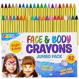 42PCS Face and Body Paint Crayons, Face Painting Kit Safe and Non-Toxic Ultimate Party Pack Including 14 Metallic Colors for Birthday Makeup Party Supplies, Festivals, Gifts for Kids Girls Boys