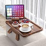 Acacia Wood Couch Arm Table, Sofa Arm Tray with 360° Rotating Holder, Clip on Arm Chair Table Tray, Couch Arm Tray, Sofa Armrest Tray for Small Space, Drink, Eating, Remote, Snacks