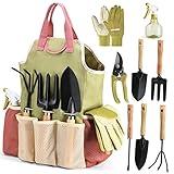 Gardening Tools Set of 10 - Complete Heavy Duty Garden Tools Set with Fashion Handbag - Durable Gardening Supplies Kit Ideal Gardening Gifts for Women