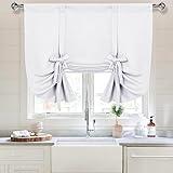 DWCN Blackout Curtains-Tie Up Shade for Window Thermal Insulated Room Darkening Rod Pocket Balloon Window Shade Curtains for Kitchen, Bathroom, Pure White, W34 X L45 Inches, 1 panel