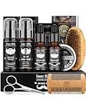 Beard Grooming Kit with 2 Pack Beard Original Oil, Beard Balm, Wash & Conditioner for After Shave Lotions-Sandalwood, Beard Brush, Combs, Valentine's Day Christmas Fathers Gifts for Dad or Men