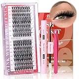 Pawotence Lash Extension Kit Individual Lash Clusters Kit 9-16mm 30D 40D Cluster Eyelash Extensions Kit with Lash Bond and Seal, Lash Tweezers for Self Use (30D&40D, 0.07D, 9-16mm, Portable Kit)