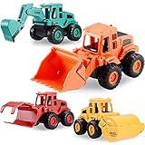 Beestech Construction Toys for 3 Years Old Boys Girls Kids, Friction Powered Construction Truck Toys Vehicles Sand Toys Trucks Excavator, Bulldozer, Road Roller (Colorful 4 Pack)