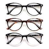 3 Pack Reading Glasses Spring Hinge Stylish Readers Black/Tortoise for Men and Women (3 Mix, 1.5)