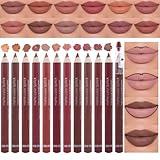 12 Pcs Natural Nude Brown Beige Colors Lip Liner Lipstick Pencils Set for Daily Makeup,Easy to Apply & Remove,Waterproof (set08)