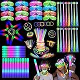 BAIJLE 148 PCS Glow in the Dark Party Supplies, 16PCS Foam Glow Sticks, 16PCS LED Glasses,100PCS Glow Sticks Bracelets and 16Pcs LED Hair Clips Fiber Optic for Glow Party, New Year, Wedding, Concert