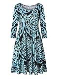 Tanst Sky Womens Casual Round Neck Plus Size Floral Tunic Shirt Dress with Pockets (XXX-Large, Black Blue)