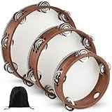 Tambourine, Tambourines for Adults, 3 PCS Wooden Hand Held Percussion Tambourine with Storage Bag, Tambourines Musical Instrument for Church, Wedding, Party, Dance, Photo Shoot(6+8+10 Inches)