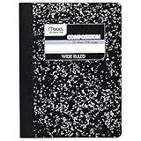 Mead Composition, Wide Ruled Comp Book, Writing Journal Notebook with Lined Paper, Home School Supplies for College Students & K-12, 9-3/4" x 7-1/2", 100 Sheets, Black Marble (09910)