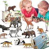 EnAuRoL 31 Pcs Safari Animals Figures Including 24 Realistic Jungle Playset Toys Zoo Animals for Toddlers 3+ Years Old Ideal Gift for Boys and Girls