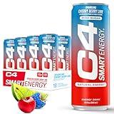 C4 Smart Energy Drink – Boost Focus and Energy with Zero Sugar, Natural Energy, and Nootropics - 200mg Caffeine - Cherry Berry Lime (12oz Pack of 12)