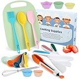 HOTEC Kids Baking Cooking Supplies Set Nylon Children's Kitchen knives BPA Free Cuttting Board Silicone Spoon Spatula Cupcake mold